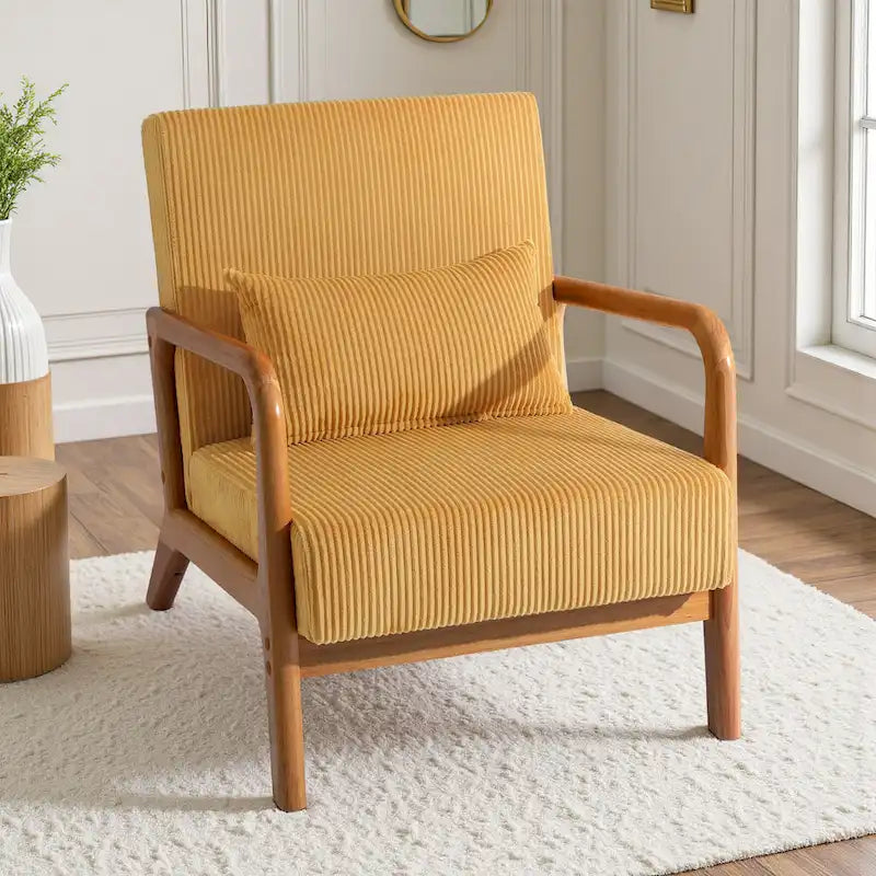 Uixe Mid Century Solid Wood Upholstered Corduroy Accent Chair-19