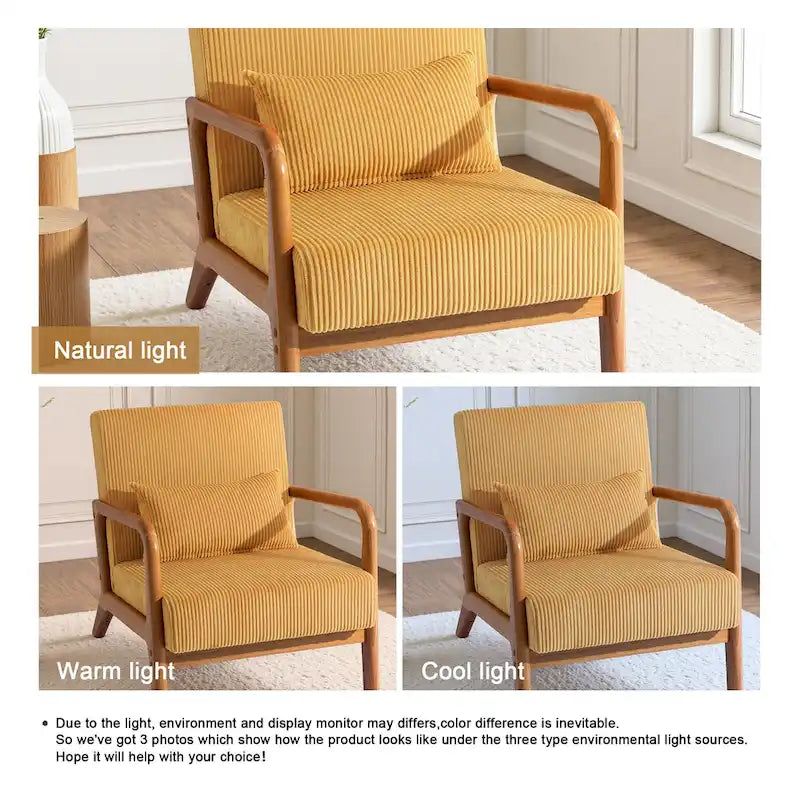 Uixe Mid Century Solid Wood Upholstered Corduroy Accent Chair-21