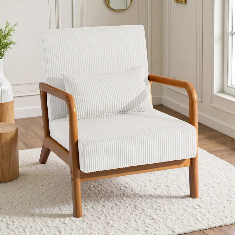 Uixe Mid Century Solid Wood Upholstered Corduroy Accent Chair-23