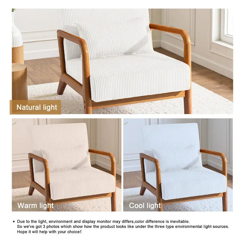 Uixe Mid Century Solid Wood Upholstered Corduroy Accent Chair-25