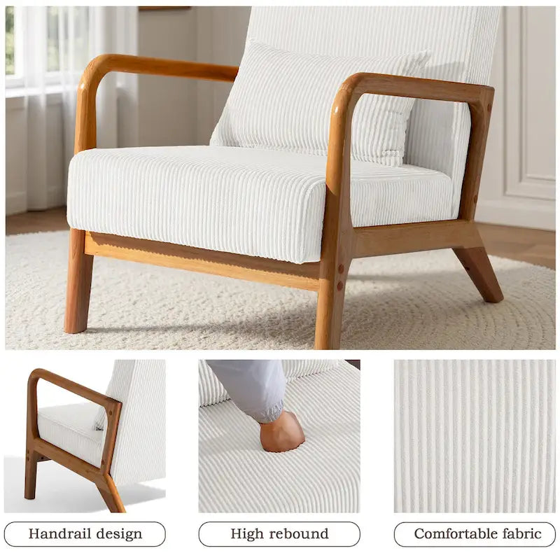 Uixe Mid Century Solid Wood Upholstered Corduroy Accent Chair-26
