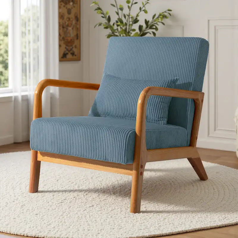 Uixe Mid Century Solid Wood Upholstered Corduroy Accent Chair-27