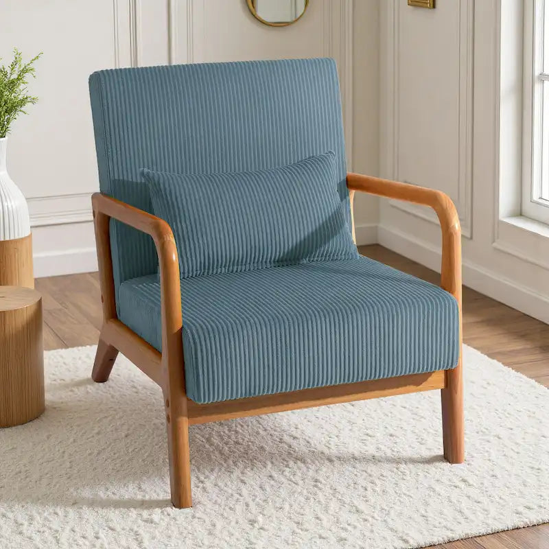 Uixe Mid Century Solid Wood Upholstered Corduroy Accent Chair-28