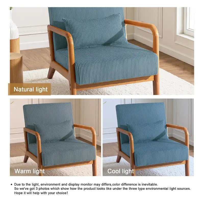 Uixe Mid Century Solid Wood Upholstered Corduroy Accent Chair-30