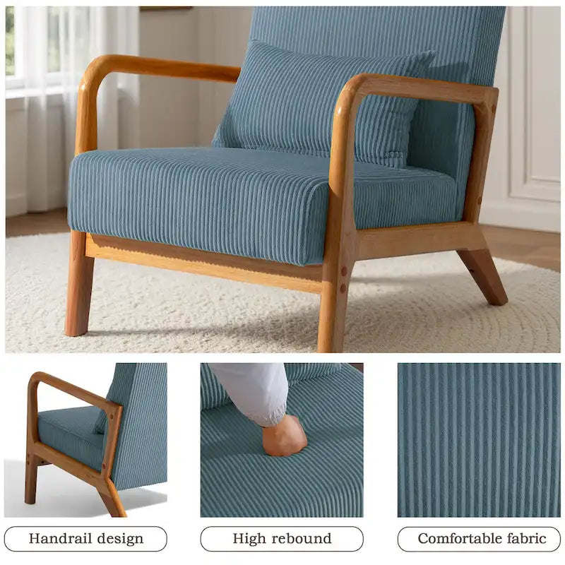 Uixe Mid Century Solid Wood Upholstered Corduroy Accent Chair-31