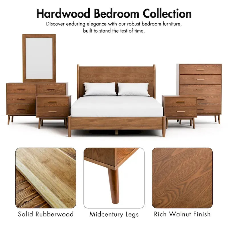 Furniture of America Beau Midcentury 4-Piece Walnut Wood Platform Bedroom Set-10