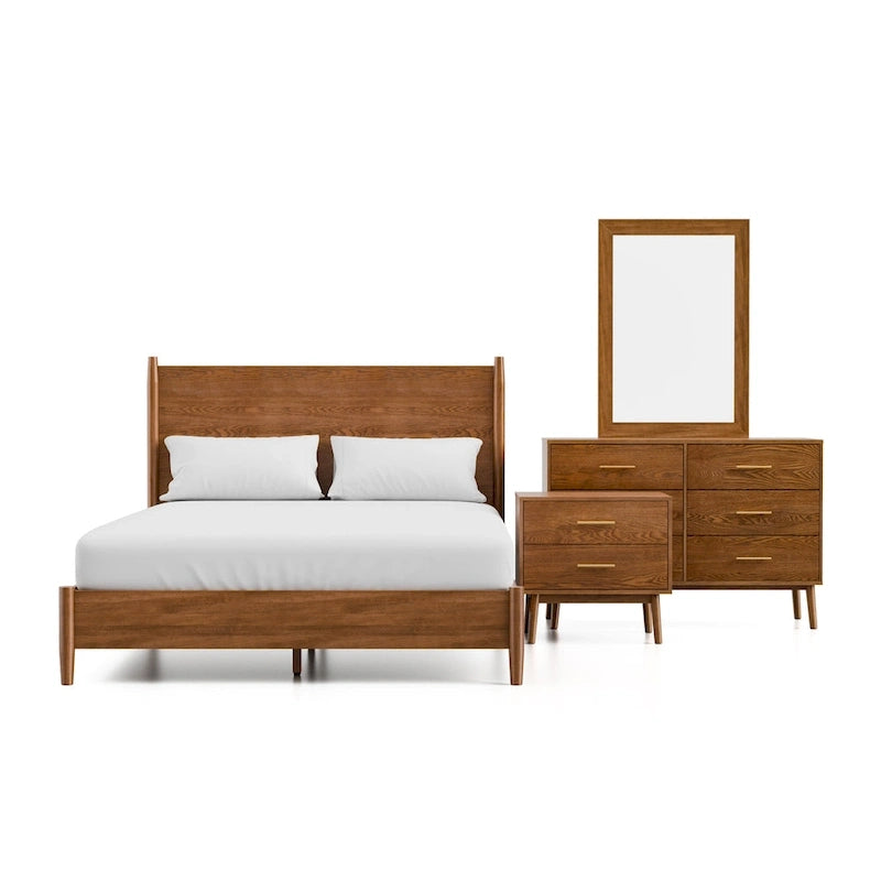 Furniture of America Beau Midcentury 4-Piece Walnut Wood Platform Bedroom Set-12