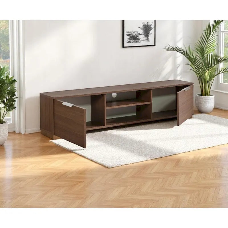 Aspen Modern TV Stand with 2 Doors Storage Cabinets 2 Shelves, Wood Finish, Living Room Entertainment Center-4