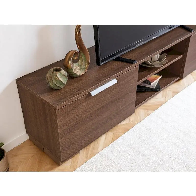 Aspen Modern TV Stand with 2 Doors Storage Cabinets 2 Shelves, Wood Finish, Living Room Entertainment Center-5