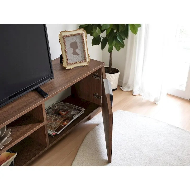 Aspen Modern TV Stand with 2 Doors Storage Cabinets 2 Shelves, Wood Finish, Living Room Entertainment Center-8