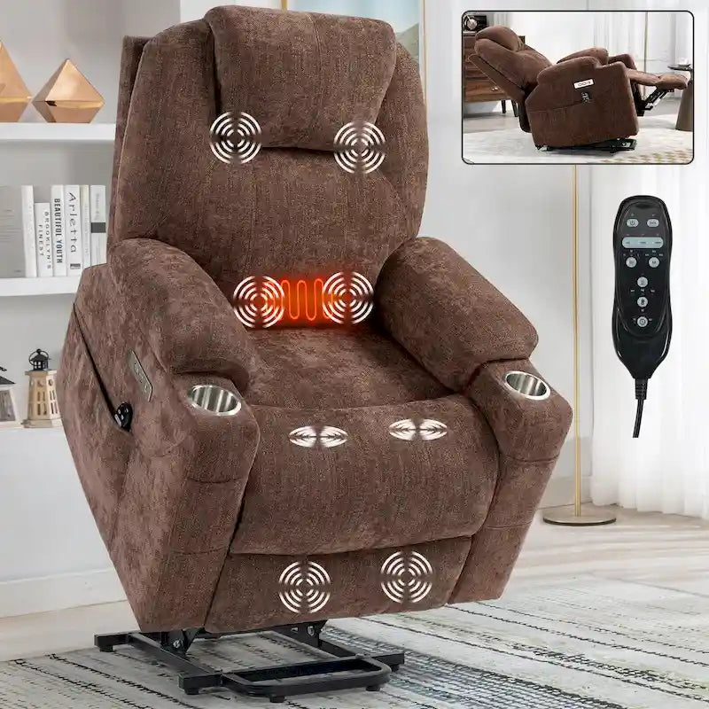 Lazy Boy Chenille Power Lift Recliner Chair, Modern Recliner Chair w/8-Point Vibration Massage, Lumbar Heating and Type-C Ports-35
