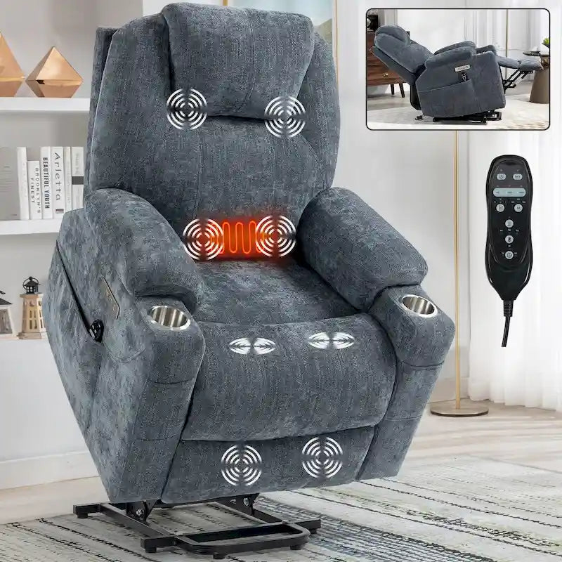 Lazy Boy Chenille Power Lift Recliner Chair, Modern Recliner Chair w/8-Point Vibration Massage, Lumbar Heating and Type-C Ports-36