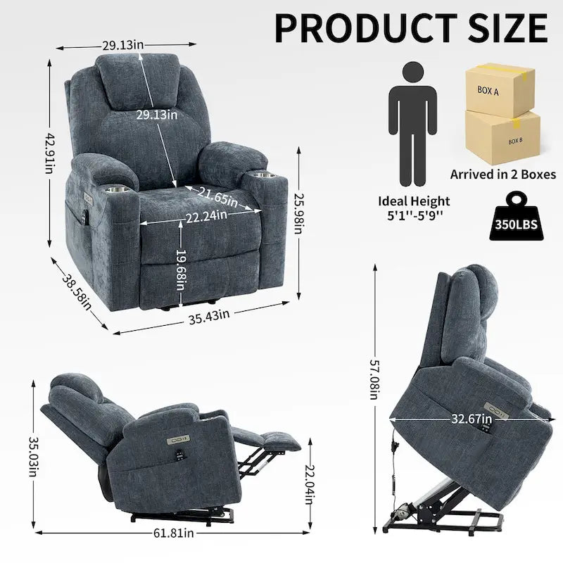 Lazy Boy Chenille Power Lift Recliner Chair, Modern Recliner Chair w/8-Point Vibration Massage, Lumbar Heating and Type-C Ports-2