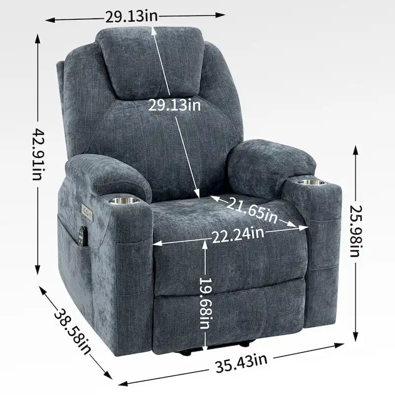 Lazy Boy Chenille Power Lift Recliner Chair, Modern Recliner Chair w/8-Point Vibration Massage, Lumbar Heating and Type-C Ports-3