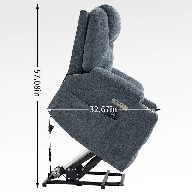 Lazy Boy Chenille Power Lift Recliner Chair, Modern Recliner Chair w/8-Point Vibration Massage, Lumbar Heating and Type-C Ports-4