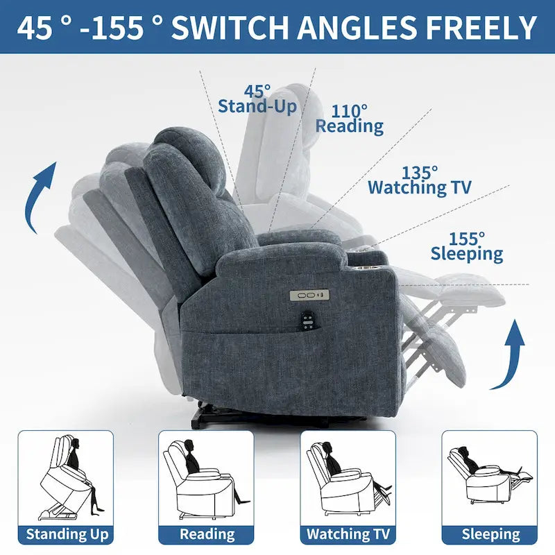 Lazy Boy Chenille Power Lift Recliner Chair, Modern Recliner Chair w/8-Point Vibration Massage, Lumbar Heating and Type-C Ports-11