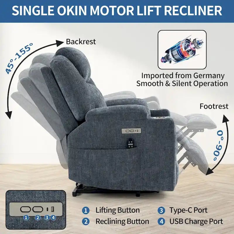 Lazy Boy Chenille Power Lift Recliner Chair, Modern Recliner Chair w/8-Point Vibration Massage, Lumbar Heating and Type-C Ports-12