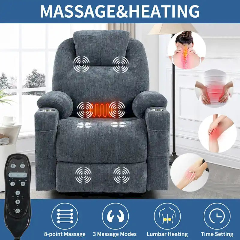 Lazy Boy Chenille Power Lift Recliner Chair, Modern Recliner Chair w/8-Point Vibration Massage, Lumbar Heating and Type-C Ports-15