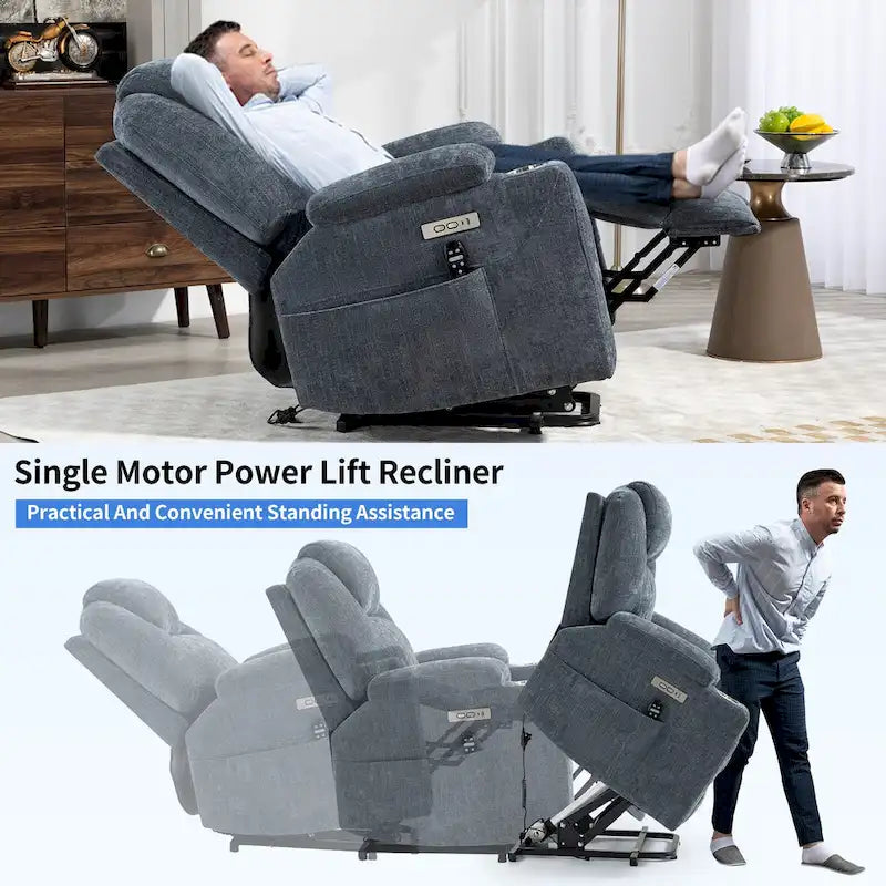 Lazy Boy Chenille Power Lift Recliner Chair, Modern Recliner Chair w/8-Point Vibration Massage, Lumbar Heating and Type-C Ports-16