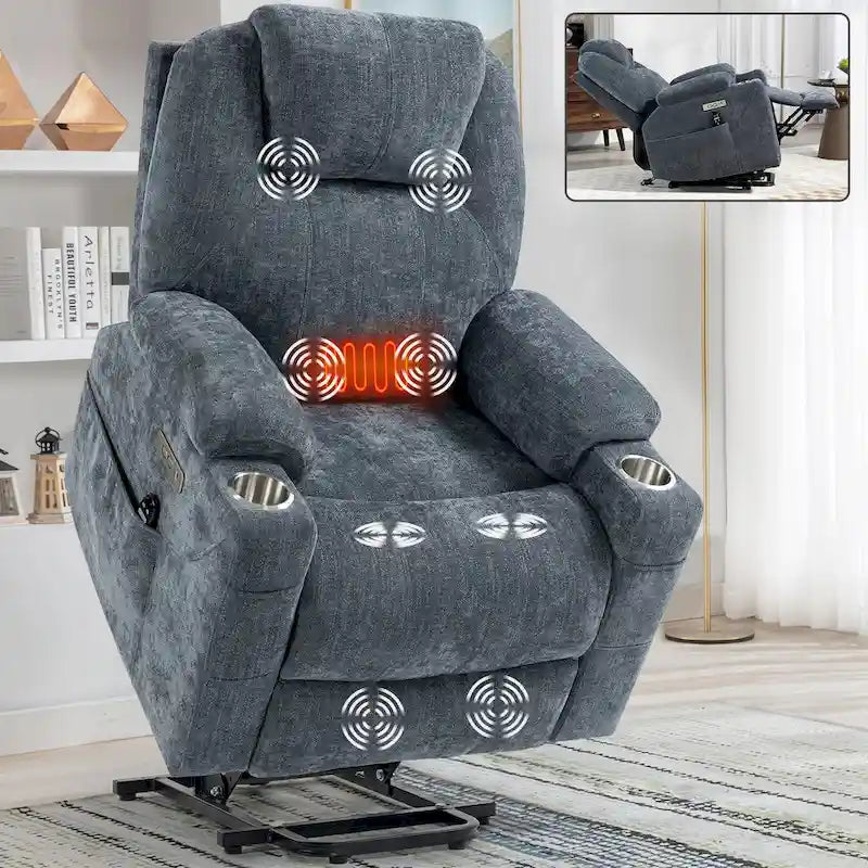 Lazy Boy Chenille Power Lift Recliner Chair, Modern Recliner Chair w/8-Point Vibration Massage, Lumbar Heating and Type-C Ports-18