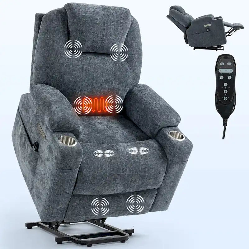 Lazy Boy Chenille Power Lift Recliner Chair, Modern Recliner Chair w/8-Point Vibration Massage, Lumbar Heating and Type-C Ports-19
