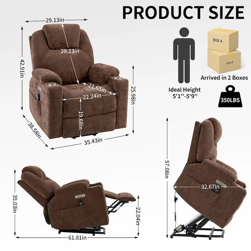 Lazy Boy Chenille Power Lift Recliner Chair, Modern Recliner Chair w/8-Point Vibration Massage, Lumbar Heating and Type-C Ports-22