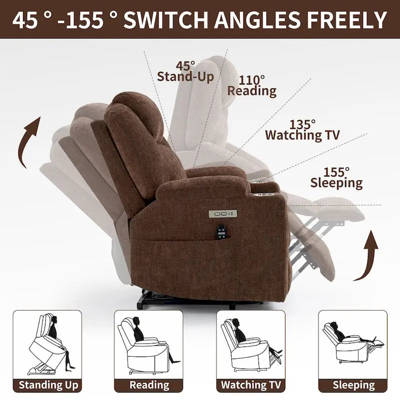 Lazy Boy Chenille Power Lift Recliner Chair, Modern Recliner Chair w/8-Point Vibration Massage, Lumbar Heating and Type-C Ports-26