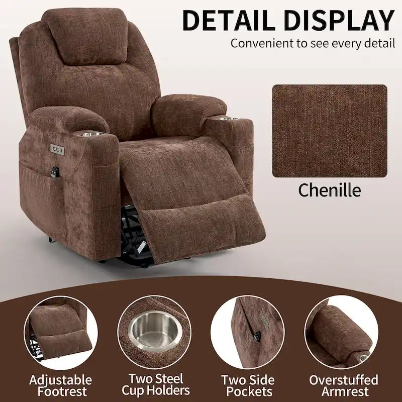 Lazy Boy Chenille Power Lift Recliner Chair, Modern Recliner Chair w/8-Point Vibration Massage, Lumbar Heating and Type-C Ports-32