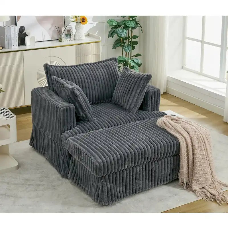 Oversized Corduroy Reclining Chair Deep Seat Armchair Single Thickened Upholstered Sofa with Pillow and Ottoman-35
