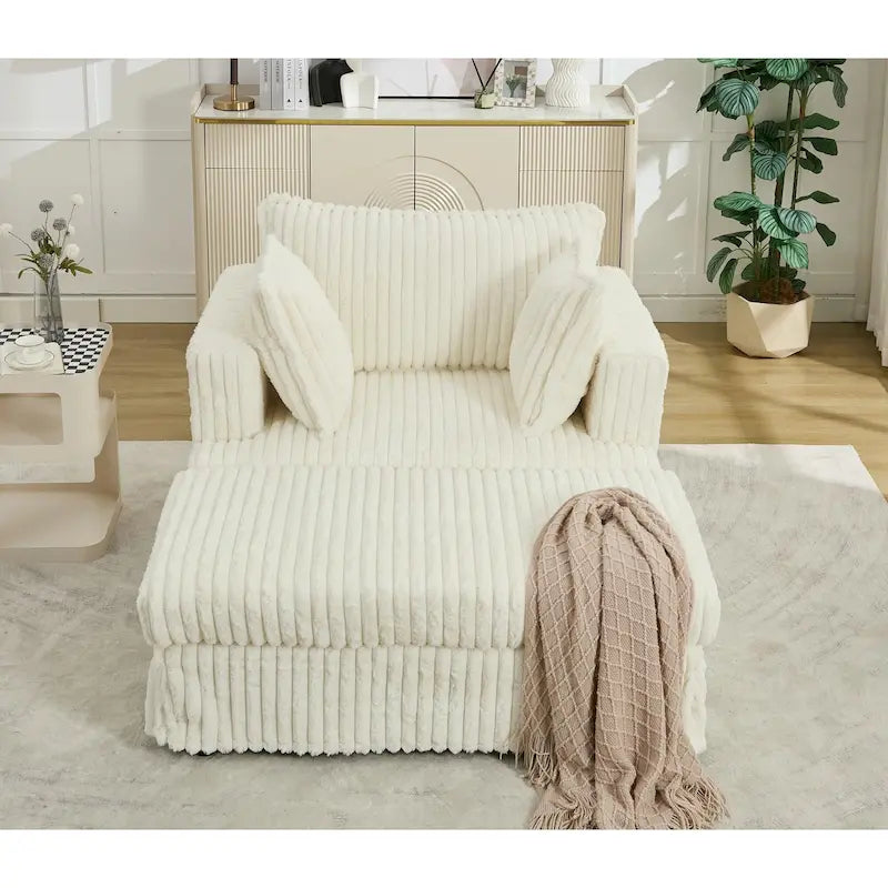 Oversized Corduroy Reclining Chair Deep Seat Armchair Single Thickened Upholstered Sofa with Pillow and Ottoman-37