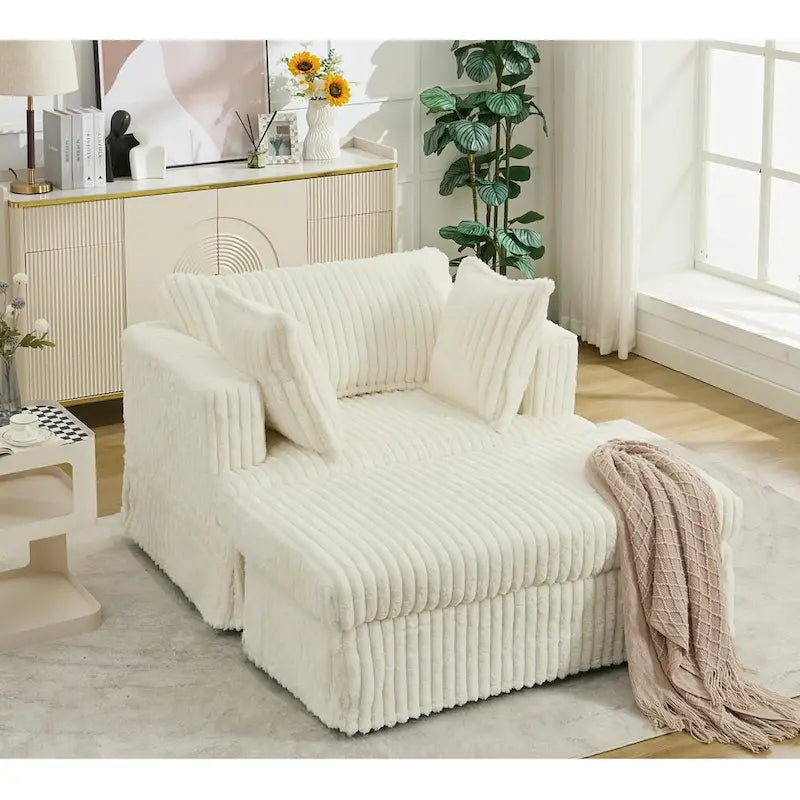 Oversized Corduroy Reclining Chair Deep Seat Armchair Single Thickened Upholstered Sofa with Pillow and Ottoman-5