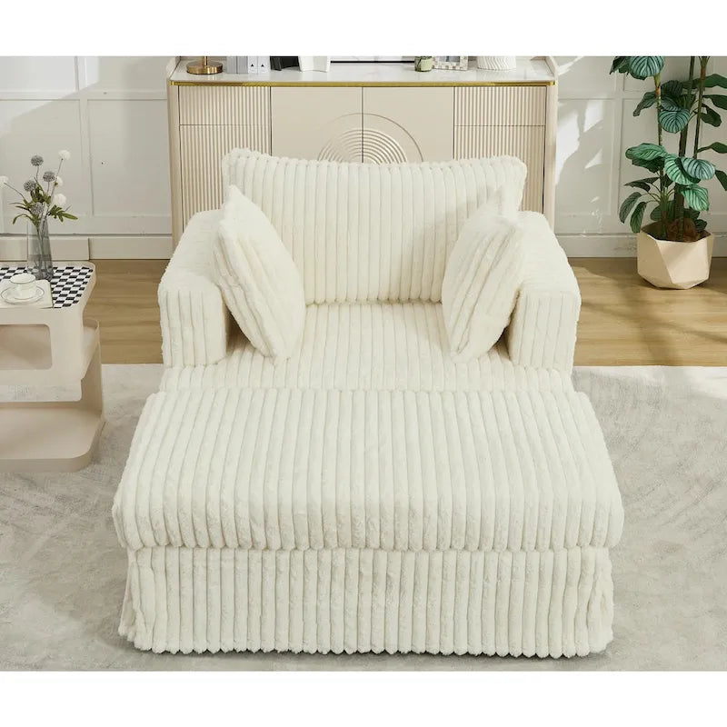 Oversized Corduroy Reclining Chair Deep Seat Armchair Single Thickened Upholstered Sofa with Pillow and Ottoman-6