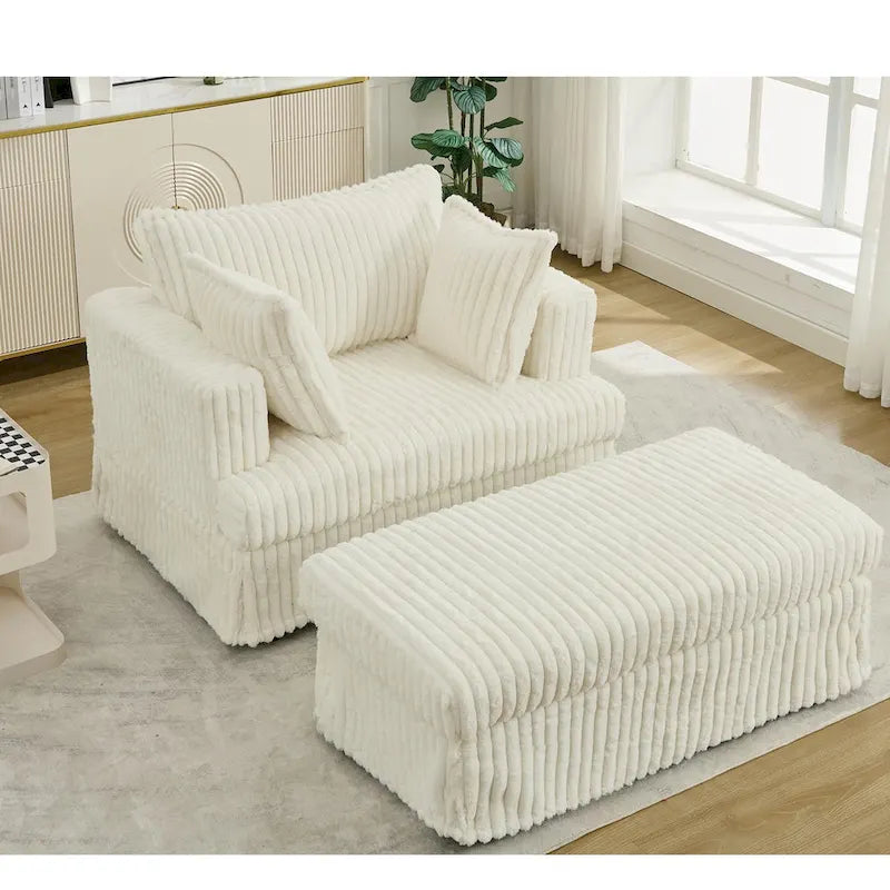 Oversized Corduroy Reclining Chair Deep Seat Armchair Single Thickened Upholstered Sofa with Pillow and Ottoman-9