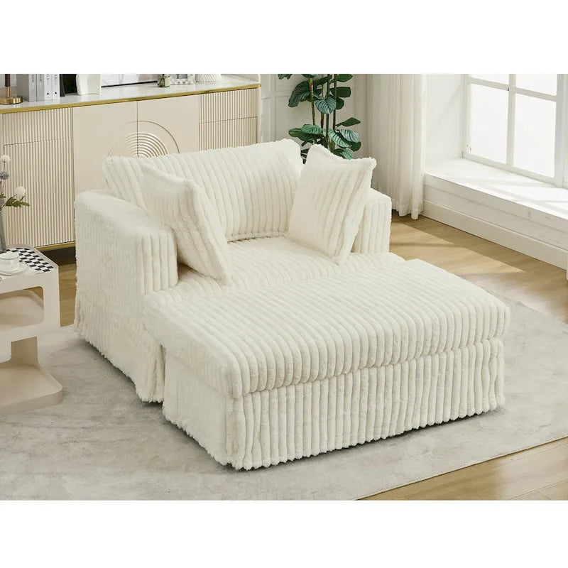 Oversized Corduroy Reclining Chair Deep Seat Armchair Single Thickened Upholstered Sofa with Pillow and Ottoman-10