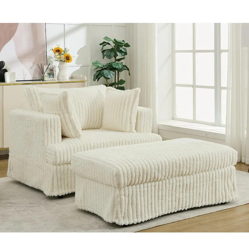 Oversized Corduroy Reclining Chair Deep Seat Armchair Single Thickened Upholstered Sofa with Pillow and Ottoman-11