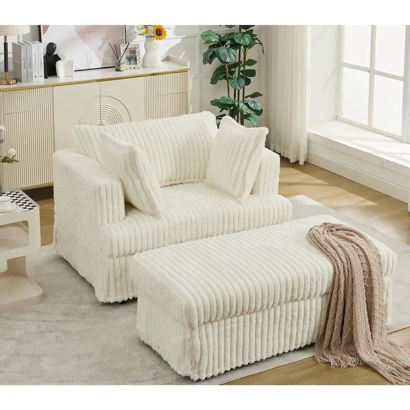 Oversized Corduroy Reclining Chair Deep Seat Armchair Single Thickened Upholstered Sofa with Pillow and Ottoman-12