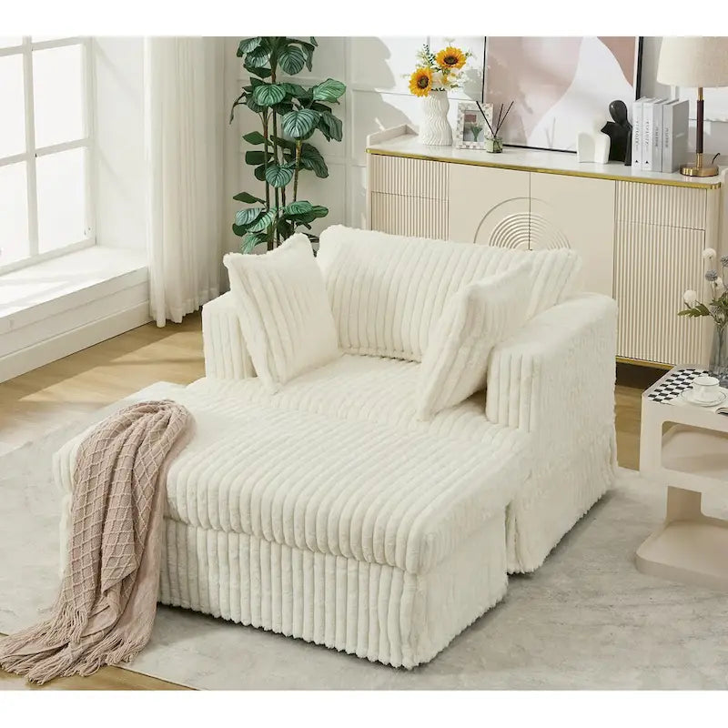 Oversized Corduroy Reclining Chair Deep Seat Armchair Single Thickened Upholstered Sofa with Pillow and Ottoman-14