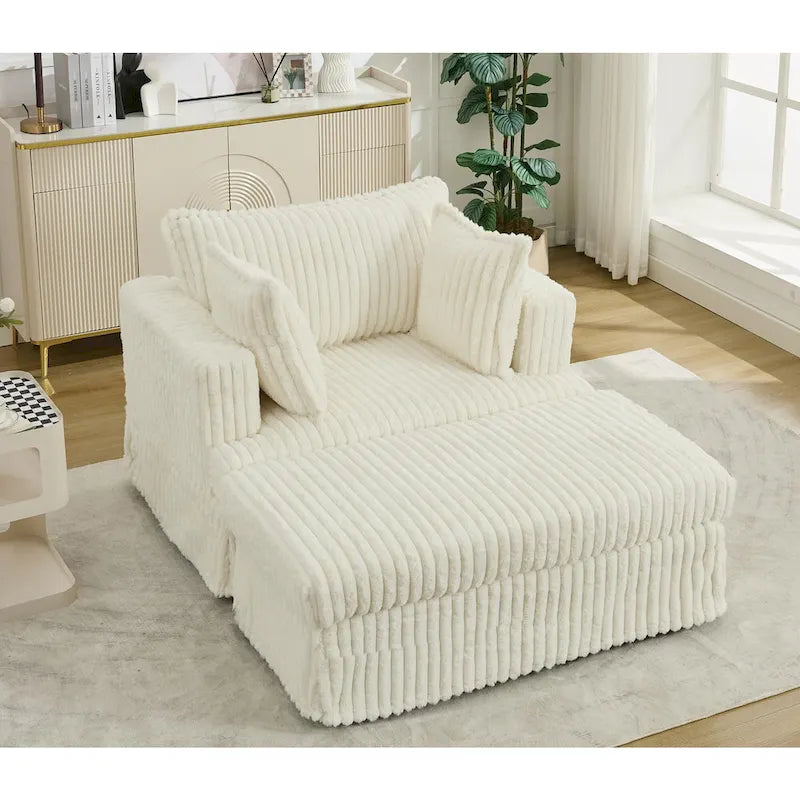Oversized Corduroy Reclining Chair Deep Seat Armchair Single Thickened Upholstered Sofa with Pillow and Ottoman-15