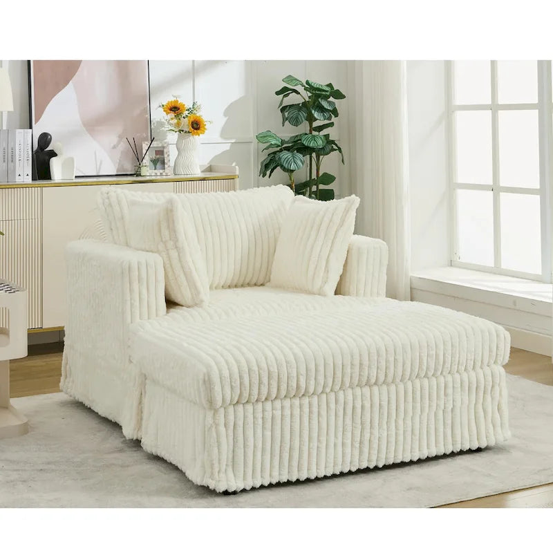 Oversized Corduroy Reclining Chair Deep Seat Armchair Single Thickened Upholstered Sofa with Pillow and Ottoman-16