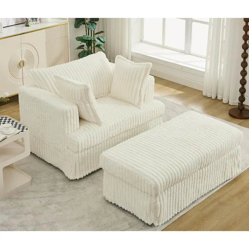 Oversized Corduroy Reclining Chair Deep Seat Armchair Single Thickened Upholstered Sofa with Pillow and Ottoman-17