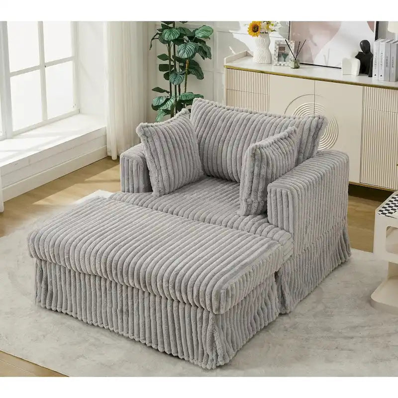 Oversized Corduroy Reclining Chair Deep Seat Armchair Single Thickened Upholstered Sofa with Pillow and Ottoman-19