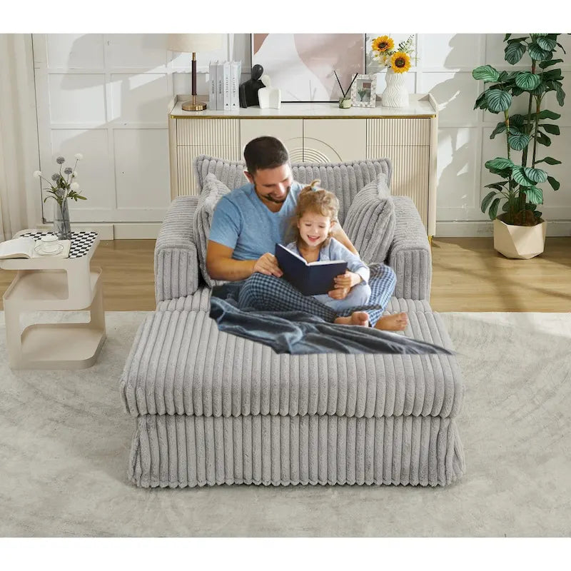 Oversized Corduroy Reclining Chair Deep Seat Armchair Single Thickened Upholstered Sofa with Pillow and Ottoman-20