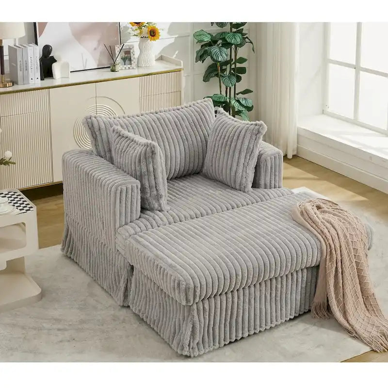 Oversized Corduroy Reclining Chair Deep Seat Armchair Single Thickened Upholstered Sofa with Pillow and Ottoman-23