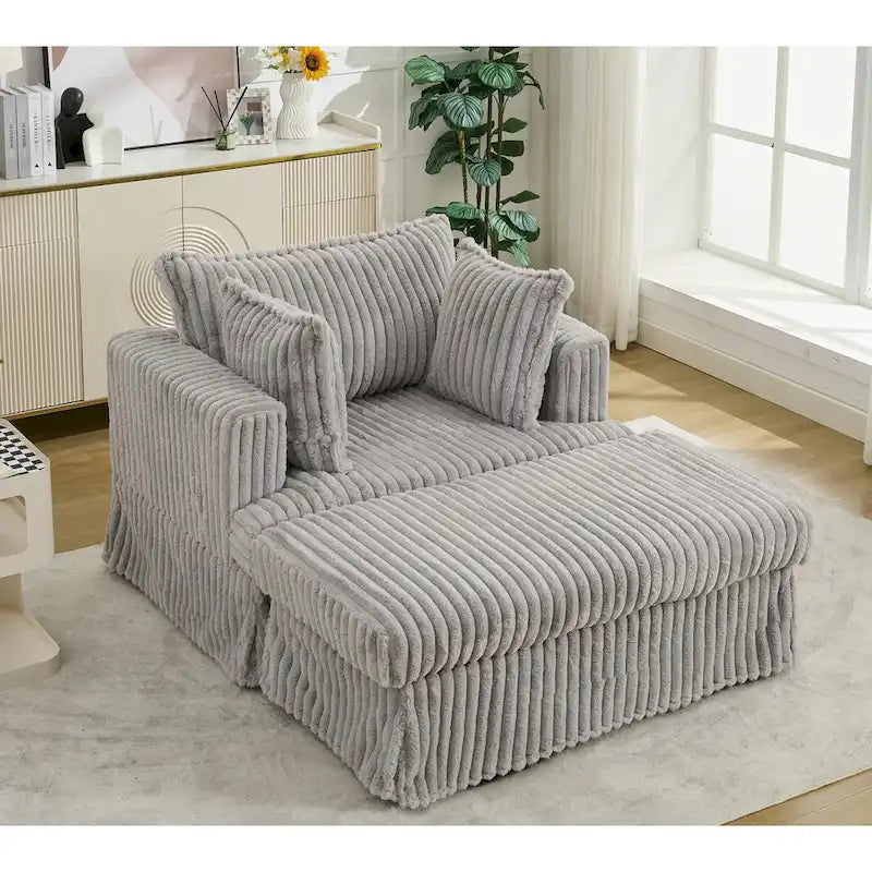 Oversized Corduroy Reclining Chair Deep Seat Armchair Single Thickened Upholstered Sofa with Pillow and Ottoman-26