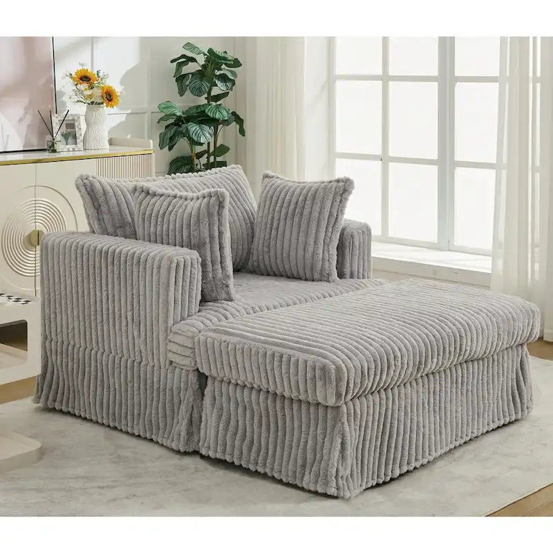 Oversized Corduroy Reclining Chair Deep Seat Armchair Single Thickened Upholstered Sofa with Pillow and Ottoman-27