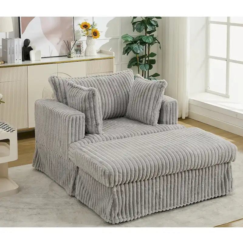 Oversized Corduroy Reclining Chair Deep Seat Armchair Single Thickened Upholstered Sofa with Pillow and Ottoman-28