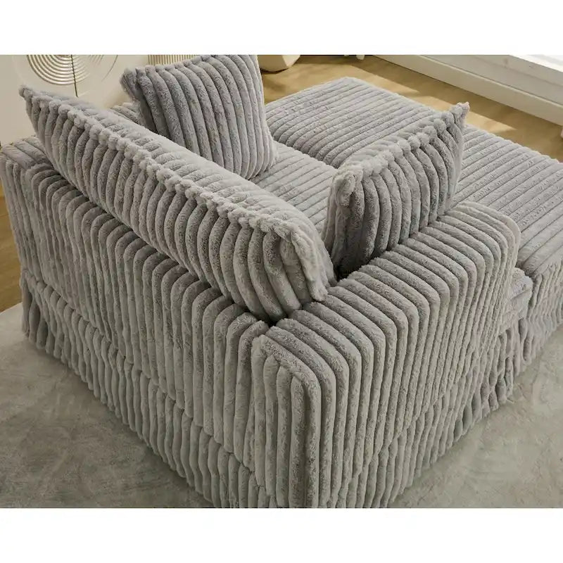 Oversized Corduroy Reclining Chair Deep Seat Armchair Single Thickened Upholstered Sofa with Pillow and Ottoman-32