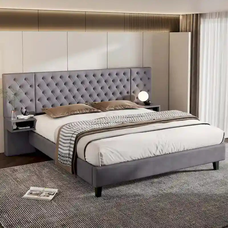 Christopher Knight Home - Alexander King Velvet Upholstered Tufted Platform Bed with Nightstands-21