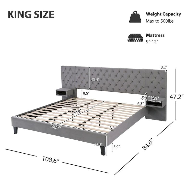 Christopher Knight Home - Alexander King Velvet Upholstered Tufted Platform Bed with Nightstands-12
