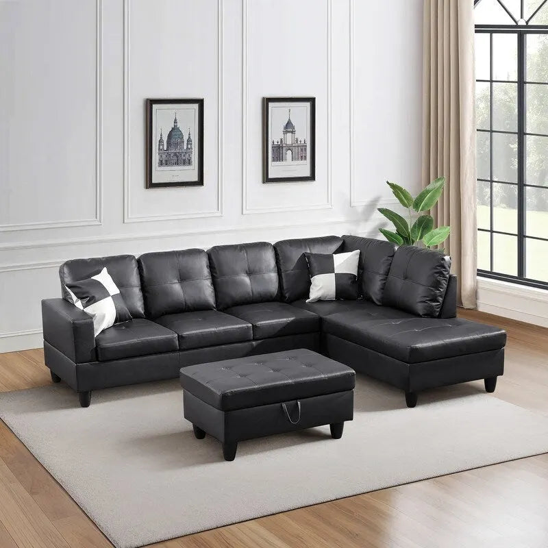 Sleek 3-Piece Black Faux Leather Couch Set, Modern Elegance for Your Living Room-14